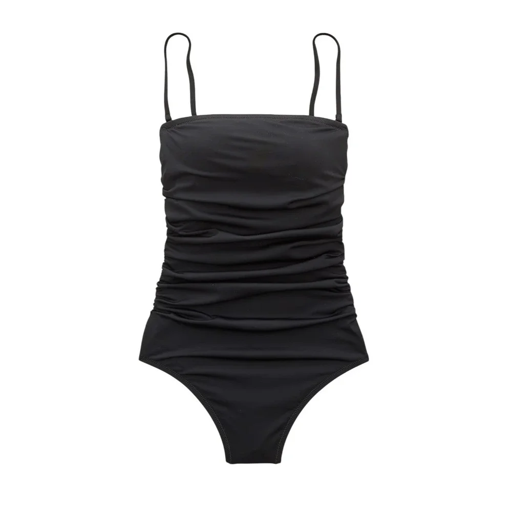 J. Crew Gemma Ruched Bandeau One Piece Swimsuit Black Nylon 8